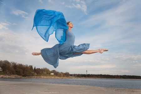 ballet dancer fly over sky with blue scarf-9782452_s